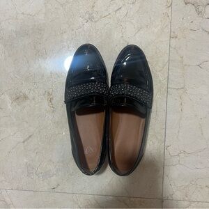 Women’s Franco Sarto Black Patent Leather Loafers with Studded Strap